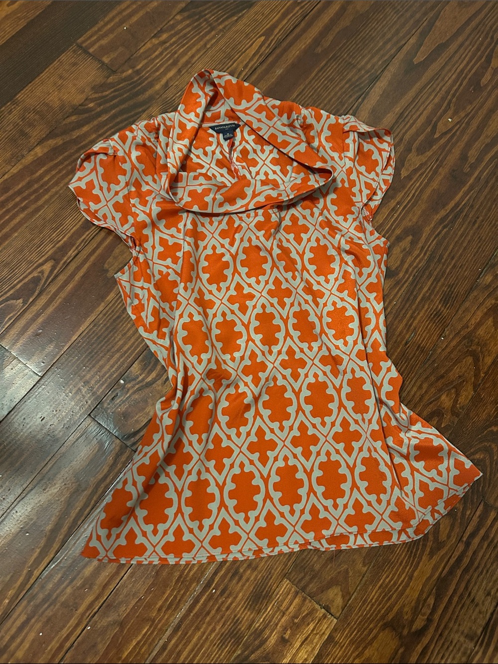 Orange Geometric Cap-Sleeve Top -
